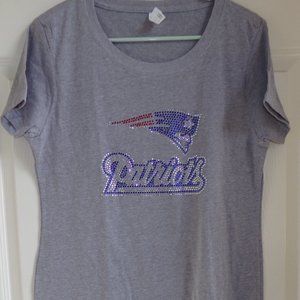 Women's T Shirt Gray Patriots Sequins Short Sleeve XL